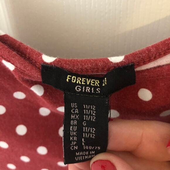 Forever 21 Red w/ White Polka Dots Cold Shoulder Girls Dress - Girl's 11/12 - Picture 3 of 5
